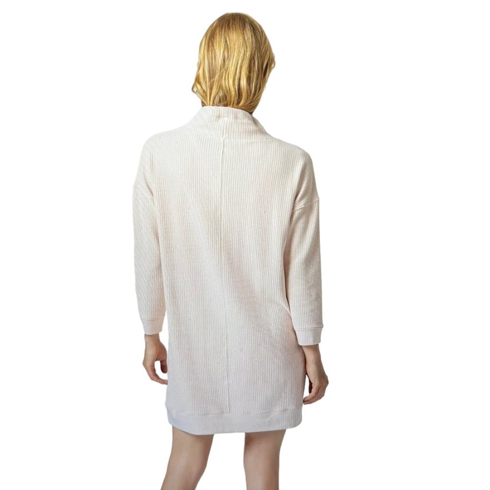 NWT LILLA P Textured Waffle 3/4 Sleeve Mock Neck Dress - PEARL - Picture 4 of 5